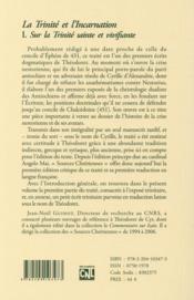La trinite et l'incarnation - tome 1 la trinite - 4ème de couverture - Format classique