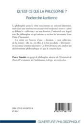 Qu'est-ce que la philosophie ? - recherche kantienne - 4ème de couverture - Format classique
