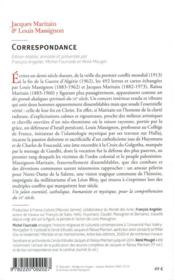 Jacques Maritain & Louis Massignon ; correspondance - 4ème de couverture - Format classique