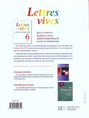 Lettres Vives 6e Eleve - 4ème de couverture - Format classique