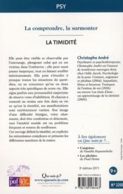 La timidité (3e édition) - 4ème de couverture - Format classique