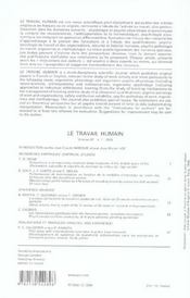 REVUE LE TRAVAIL HUMAIN n.67/1 (édition 2004) - 4ème de couverture - Format classique