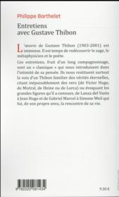 Entretiens avec Gustave Thibon - 4ème de couverture - Format classique