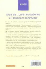 Droit De L'Union Europeenne Et Politiques Communes - 4ème de couverture - Format classique