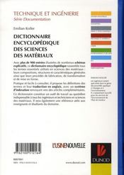 Dictionnaire encyclopédique de sciences des matériaux - 4ème de couverture - Format classique