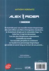 Alex Rider T.7 ; snakehead - 4ème de couverture - Format classique