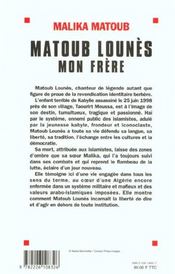 Matoub Lounès mon frère - 4ème de couverture - Format classique