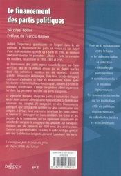 Le financement des partis politiques - 4ème de couverture - Format classique