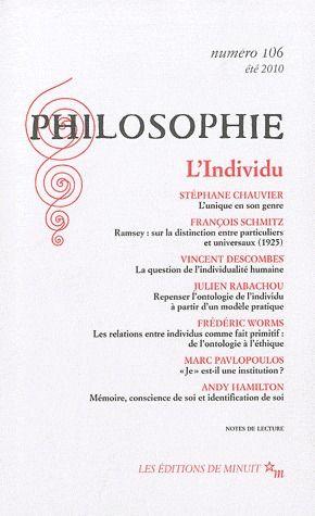 REVUE PHILOSOPHIE N.106 ; l'individu