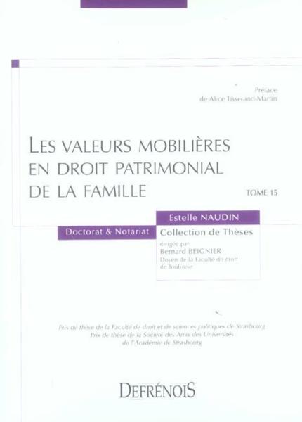 Les valeurs mobilieres en droit patrimonial de la famille