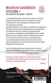 Les archives de Roshar t.3 : justicière t.1 - 4ème de couverture - Format classique