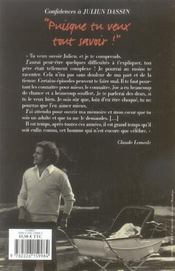 Puisque tu veux tout savoir ; confidences a julien dassin - 4ème de couverture - Format classique
