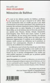 Mémoires de Balthus - 4ème de couverture - Format classique