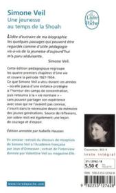 Une jeunesse au temps de la Shoah ; extraits d'Une vie - 4ème de couverture - Format classique