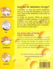Geronimo Stilton T.18 ; un week-end d'enfer pour Geronimo - 4ème de couverture - Format classique