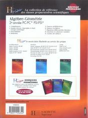 Algèbre-géométrie ; 2ème annee pc-pc*-psi-psi*-pt-pt* (édition 2004) - 4ème de couverture - Format classique