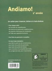 Andiamo! 2e annee - italien - cahier d'exercices - edition 2001 - 3e (lv2) - 1re (lv3) - 4ème de couverture - Format classique
