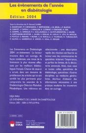 Evenem. d.annee diabetol.2004 (édition 2004) - 4ème de couverture - Format classique
