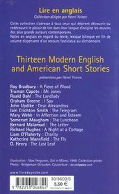Thirteen modern english and american short stories - 4ème de couverture - Format classique