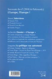 Parlement[S] N.1 ; L'Europe, L'Europe ! (édition 2004) - 4ème de couverture - Format classique