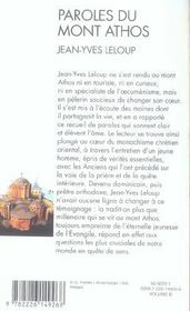Spiritualites vivantes poche - t94 - paroles du mont athos (édition 2006) - 4ème de couverture - Format classique