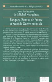 Banques, Banque de France et Seconde Guerre mondiale - 4ème de couverture - Format classique