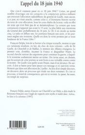 L'appel du 18 juin 1940 - 4ème de couverture - Format classique