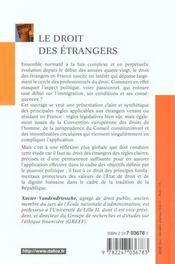 Le Droit Des Etrangers ; 2e Edition - 4ème de couverture - Format classique