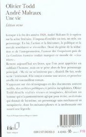 André Malraux, une vie - 4ème de couverture - Format classique