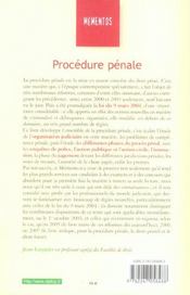 Procedure Penale - 4ème de couverture - Format classique