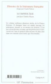 Histoire de la littérature française t.1 ; le moyen âge - 4ème de couverture - Format classique