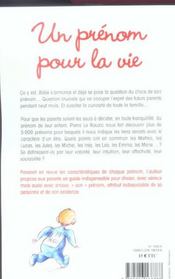 Un prénom pour la vie ; choix et influence du prénom - 4ème de couverture - Format classique