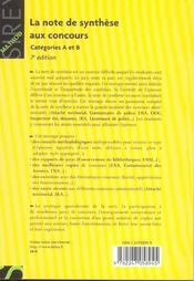 La Note De Synthese Aux Concours - 4ème de couverture - Format classique