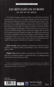 Les réfugiés en Europe ; du XVI au XX siècle - 4ème de couverture - Format classique