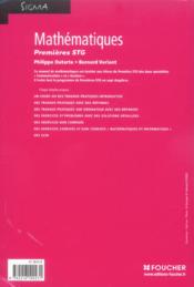 Sigma ; Mathématiques ; 1ères Stg ; Ouvrage - 4ème de couverture - Format classique