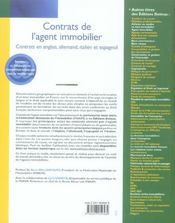 Contrats de l'agent immobilier ; contrats en anglais, allemand, italien et espagnol - 4ème de couverture - Format classique