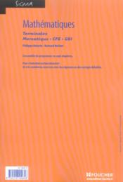 Mathematiques ; Terminales Stg ; Mercatique ; Comptabilite Et Finance D'Entreprise, Gestion Des Systemes D'Information - 4ème de couverture - Format classique