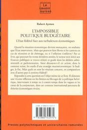L'impossible politique budgetaire - 4ème de couverture - Format classique