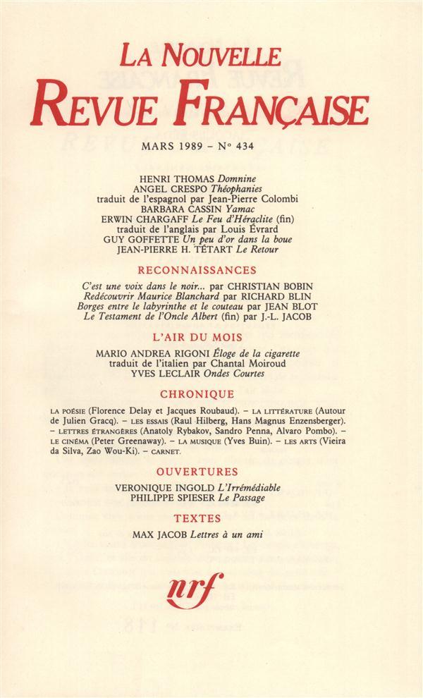 La nouvelle revue francaise ; Mars 1989