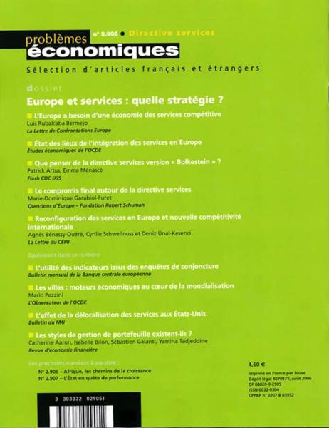PROBLEMES ECONOMIQUES N.2905 ; Europe et services : quelle stratégie ?